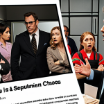 **

A chaotic film set with people in various roles (director, producer, costume designer) looking confused and arguing. Overlaid text: "Clear Roles & Responsibilities" with emphasis on contracts and avoiding chaos. The overall tone should be humorous and slightly exaggerated.

**