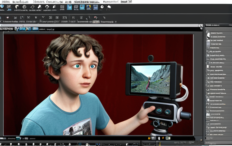**
Prompt: A young, aspiring film director in Clermont-Ferrand, France, surrounded by cutting-edge digital tools and software interfaces like Maya, 3ds Max, and Houdini. They are passionately creating visual effects for their short film, showcasing their mastery of the technical skills now essential for filmmakers. The scene should capture the energy and innovation of a film festival.
**
