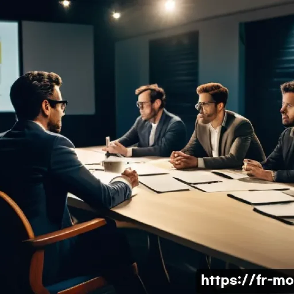 영화 제작사에서 일하는 노하우 - **Prompt: Film Project Pitch Session - Early Stage Development**
    "A vibrant, modern meeting room...