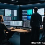 영화 후반 작업 일정 관리 - A modern post-production studio scene showing a diverse team of professionals including editors, sou...