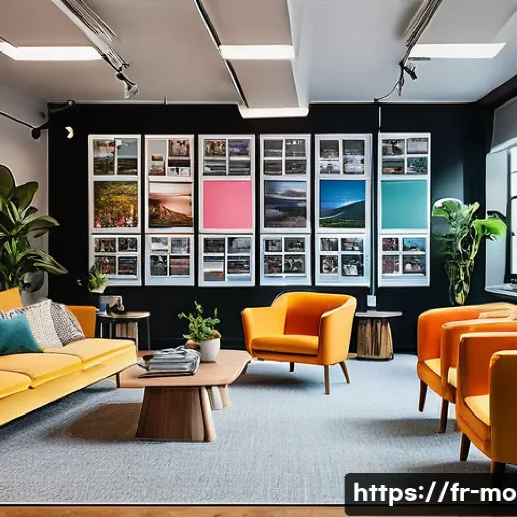 영화 제작사에서 일하기 좋은 환경 - A vibrant film production office bustling with diverse creative professionals collaborating openly a...